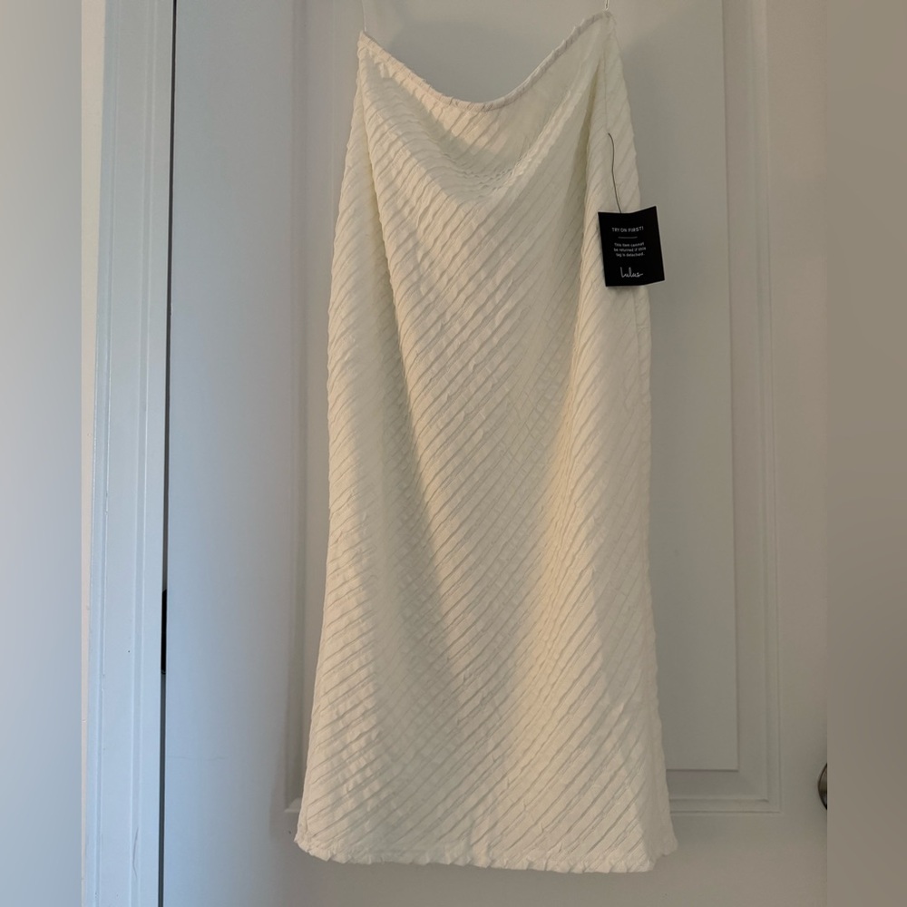 White Textured Midi Skirt